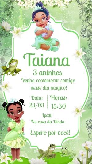 Convite Aniversário Princesa Tiana Baby para Editar Online