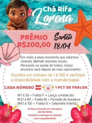 Convite Chá Rifa Moana Baby Editável para Enviar Online