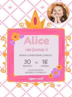 Convite Aniversário Princesa com Foto para Editar Online