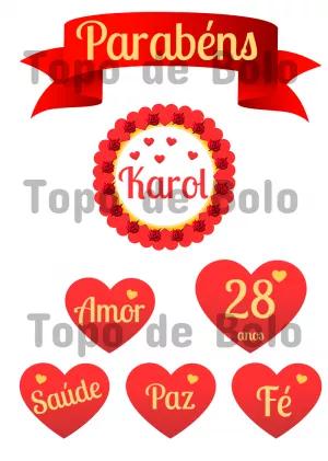 Topo de Bolo de Aniversário com Corações para Editar Online