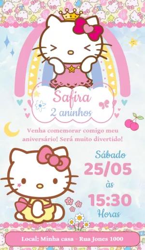 Convite de Aniversário Hello Kitty para Editar Online