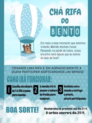 Convite Chá Rifa Ursinho Baloeiro para Editar Online