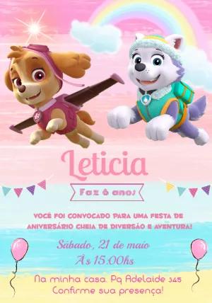 Convite Patrulha Canina Menina com Skye e Everest para Editar