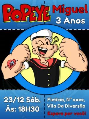 Convite de Aniversário Popeye para Editar e Imprimir Online