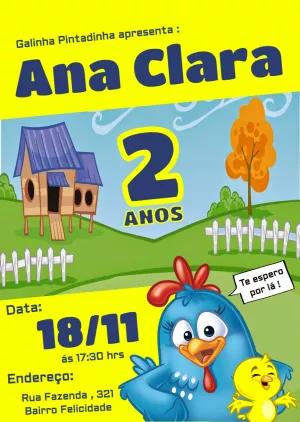 Convite de Aniversário Galinha Pintadinha para Editar Online