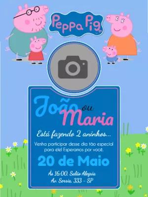 Convite Aniversário Peppa Pig com Foto para Editar Online