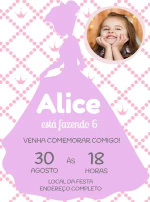 Convite de Aniversário Princesa com Foto para Editar Online