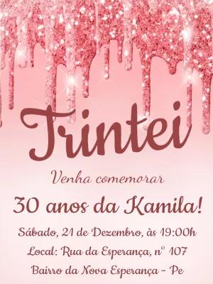 Convite de Aniversário Glitter Rosa Editável Online