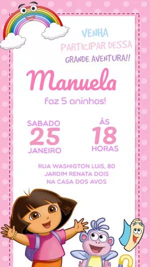 Convite Aniversário Dora Aventureira para Editar Online