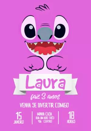 Convite Aniversário Angel Lilo & Stitch para Editar Online