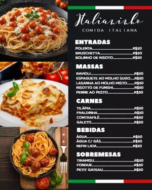 Modelo de Cardápio Italiano com Fotos para Editar Online