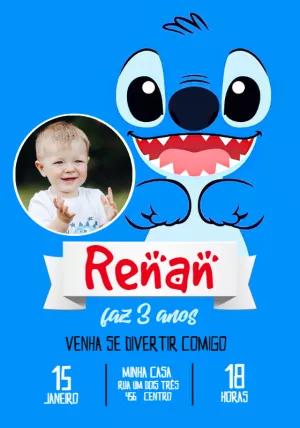 Convite de Aniversário Stitch com Foto para Editar Online