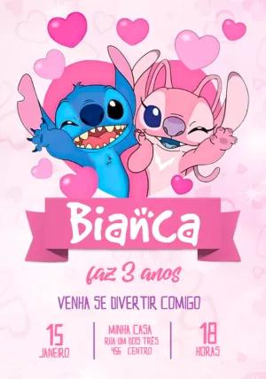 Convite Aniversário Stitch e Angel para Editar Online