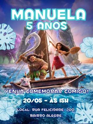 Convite de Aniversário Moana Editável para Personalizar