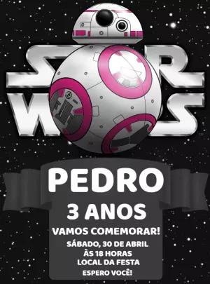 Convite Aniversário Star Wars com Droid Rosa para Editar Online