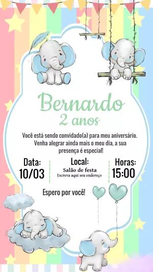 Convite de Aniversário Elefantinho Fofo para Editar Online