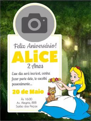 Convite Aniversário Alice no País das Maravilhas com Foto para Editar