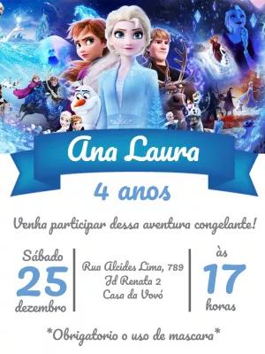 Convite Aniversário Frozen com Personagens para Editar Online