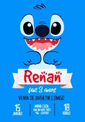 Convite de Aniversário Stitch Editável Online para Imprimir