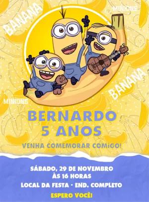 Convite de Aniversário Minions para Editar Online