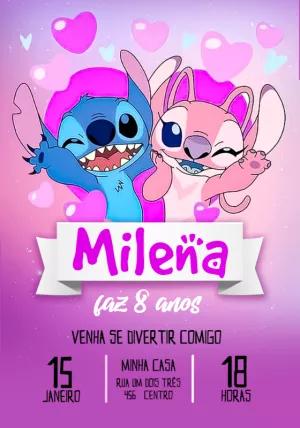 Convite de Aniversário Stitch e Angel para Editar Online