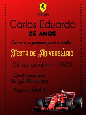 Convite de Aniversário Ferrari Fórmula 1 para Editar Online