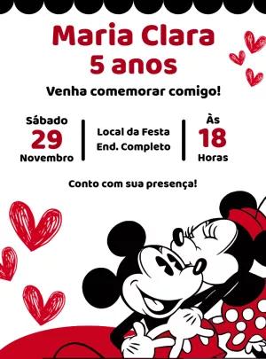 Convite Aniversário Mickey e Minnie Retrô para Editar Online