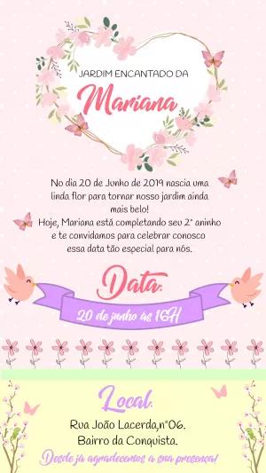 Convite Aniversário Jardim Encantado Floral para Editar Online