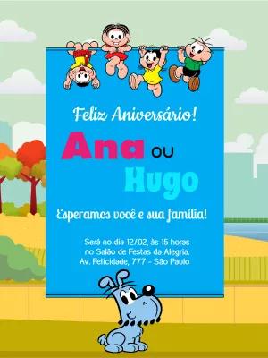 Convite de Aniversário Turma da Mônica para Editar Online