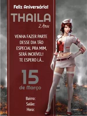 Convite de Aniversário Free Fire Editável com Skin Feminina