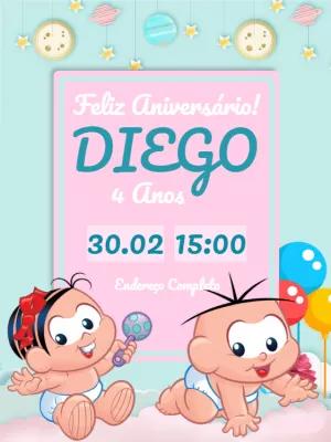 Convite Aniversário Turma da Mônica Bebê para Editar Online