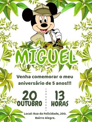 Convite Aniversário Mickey Safari para Editar Online e Imprimir