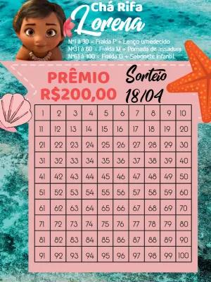 Chá Rifa Moana Baby com Cartela para Editar Online