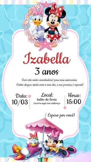 Convite de Aniversário Minnie e Margarida na Piscina para Editar