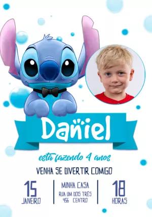 Convite Aniversário Stitch com Foto para Editar Online