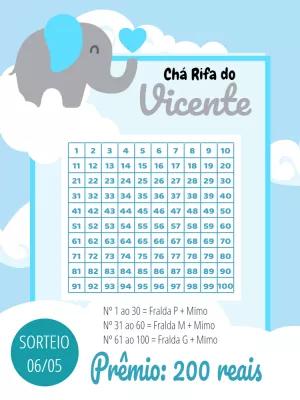Rifa Chá de Bebê Elefantinho Azul para Editar Online