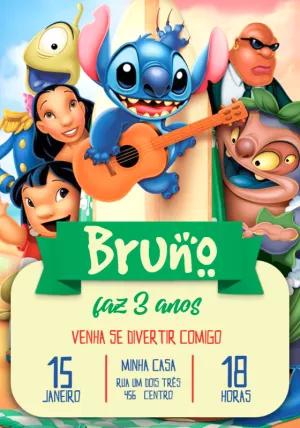 Convite Aniversário Lilo e Stitch com Personagens para Editar