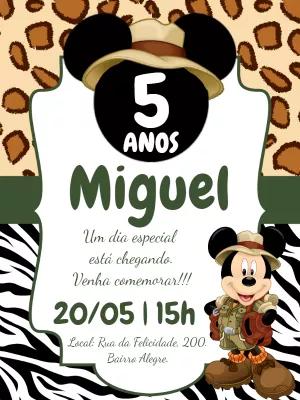 Convite Aniversário Mickey Safari Editável Online para Imprimir
