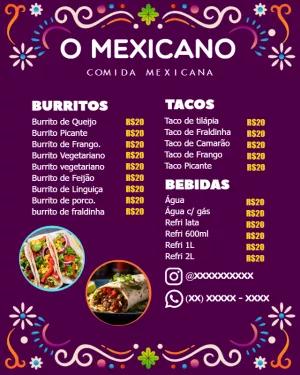 Cardápio Mexicano Temático para Editar Online e Imprimir