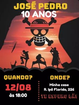 Convite Aniversário One Piece com Personagens para Editar Online