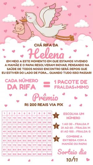 Convite Chá Rifa Cegonha Menina para Editar Online