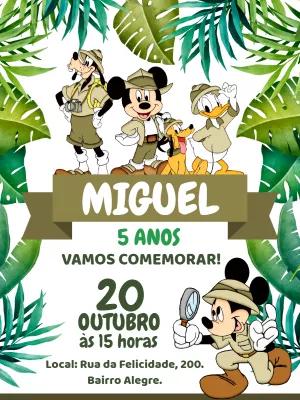 Convite de Aniversário Mickey Safari para Editar Online