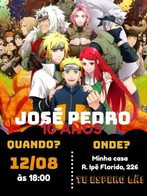 Convite de Aniversário Naruto com Personagens para Editar