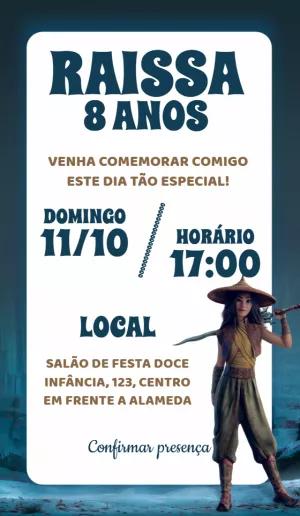 Convite Aniversário Raya e o Último Dragão para Editar Online