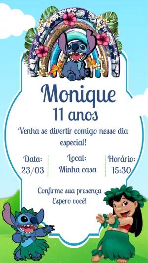 Convite Aniversário Lilo e Stitch com Rainbow para Editar Online