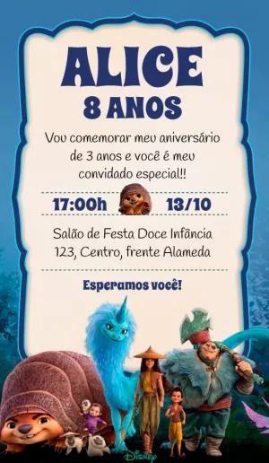 Convite Aniversário Raya e o Último Dragão para Editar Online