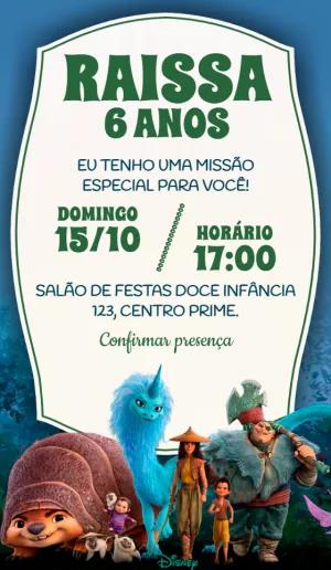 Convite de Aniversário Raya e o Último Dragão para Editar Online