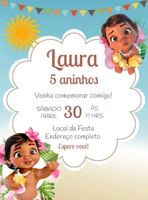 Convite de Aniversário Moana Baby para Editar Online