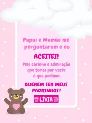 Convite para Padrinhos de Batismo Ursinha Rosa para Editar