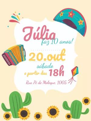 Convite de Aniversário Nordestino com Cactos para Editar